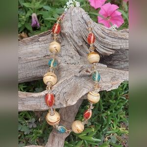 Glass Bead Becklace with Swarovski Crystal Bead Spacers & 925 clasp